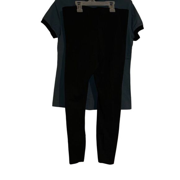 New Nike Blue Black Floral Logo Ringer T-shirt & Pull-on Legging Set Ladies S/M - Picture 8 of 14